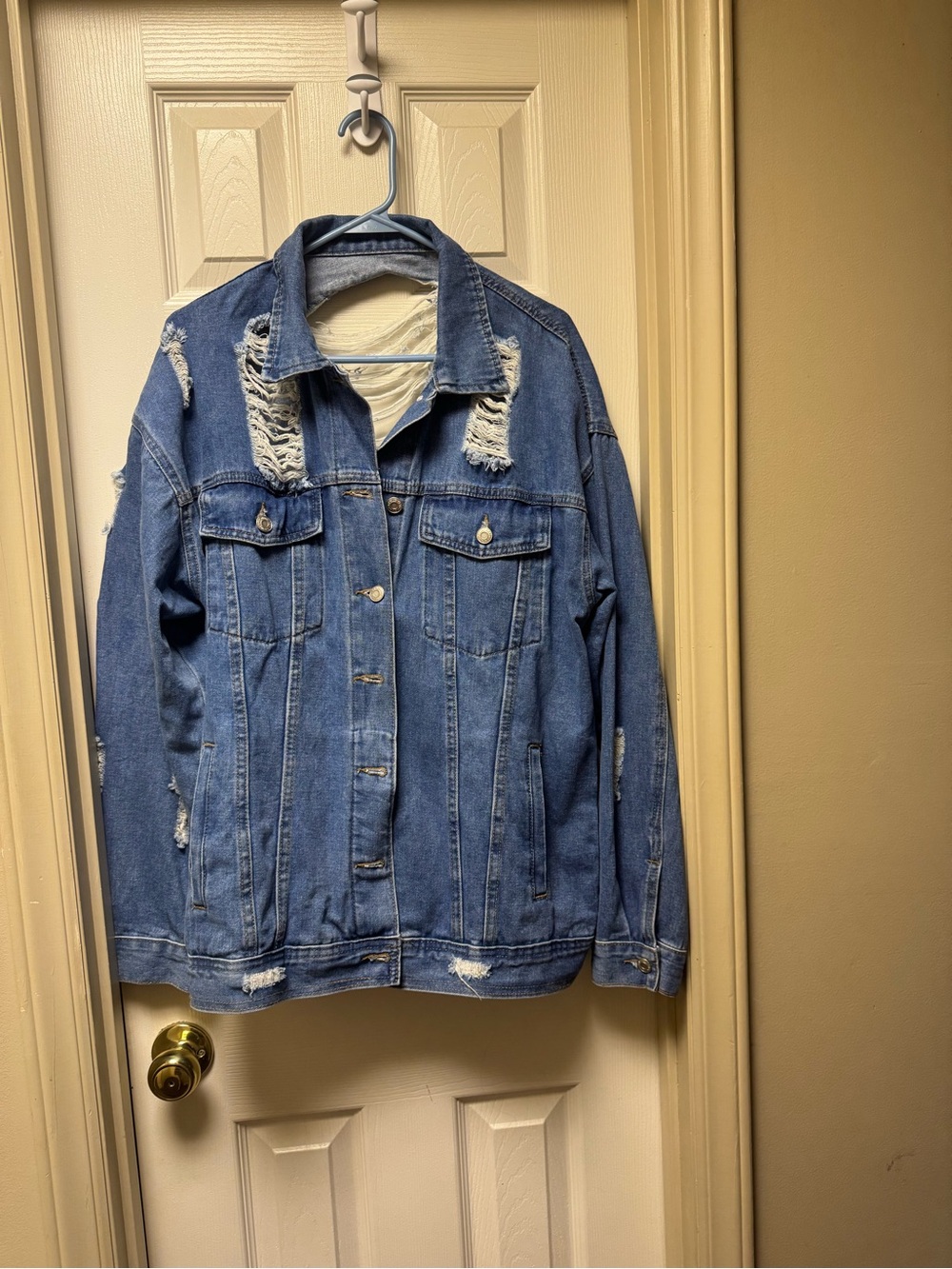 OVERSIZED Distressed Jean Jacket Sz S